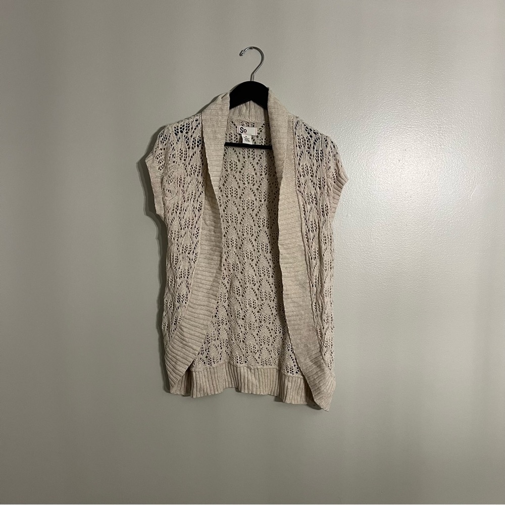 So Crochet Knit Cardigan Sweater Ivory Cream XL